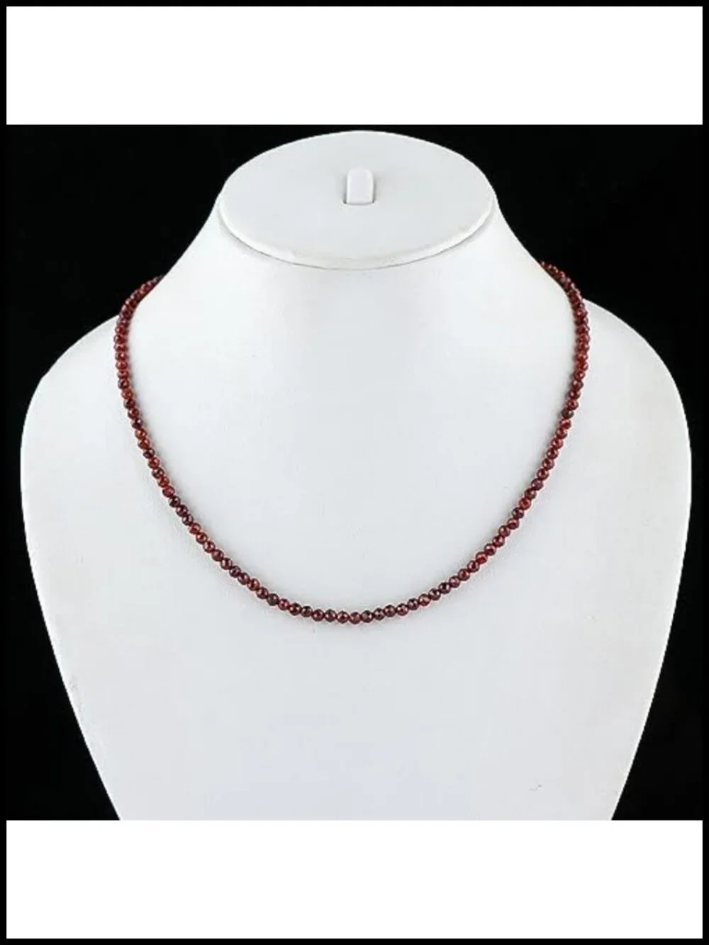 Natural Garnet Micro Faceted Round Bead Choker Necklace 18 Inch